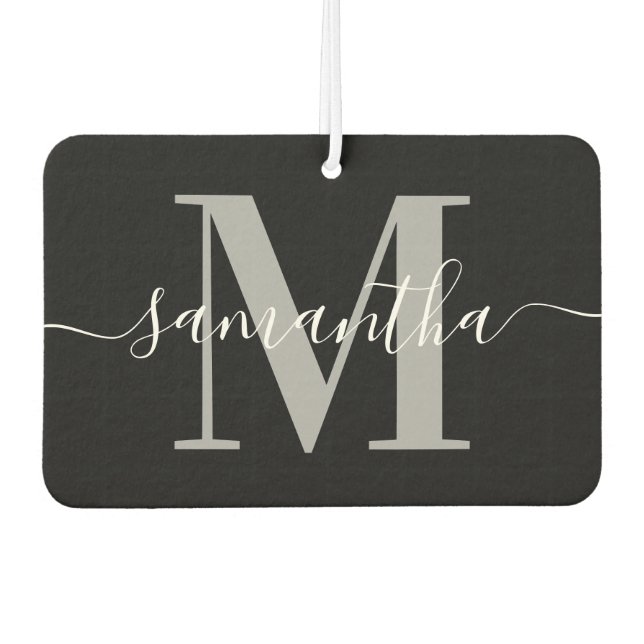 Elegant Signature Grey Modern Monogram Black Photo Air Freshener (Front)