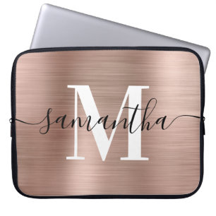 Elegant Signature Modern Monogram Rose Gold Foil Laptop Sleeve