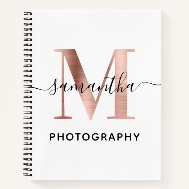 Elegant Signature Rose Gold M Monogram Logo Notebook (Front)