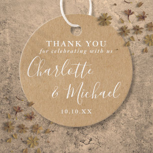 Elegant Signature Rustic Kraft Wedding Thank You Favour Tags