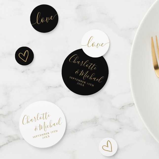 Elegant Signature Script Black And Gold Wedding Confetti (Elegant Signature Script Black And Gold Wedding Confetti)