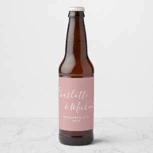 Elegant Signature Script Dusty Rose Wedding Beer Bottle Label