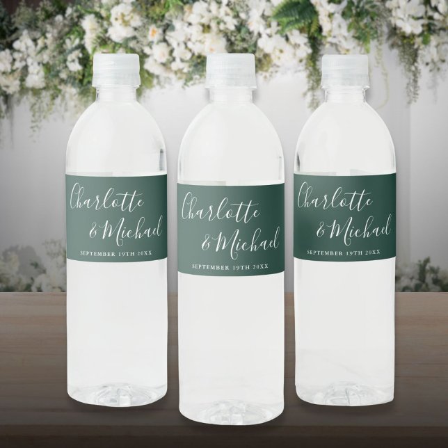 Elegant Signature Script Emerald Green Wedding Water Bottle Label (Elegant Signature Script Emerald Green Wedding Water Bottle Label)