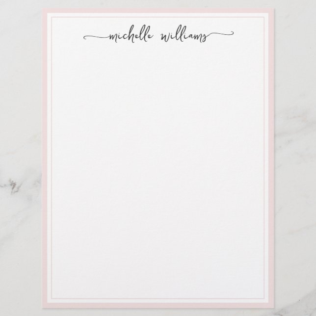 Elegant Signature Script Girly Blush Bordered Letterhead (Front)