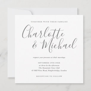 Elegant Signature Script Gray And White Wedding Invitation
