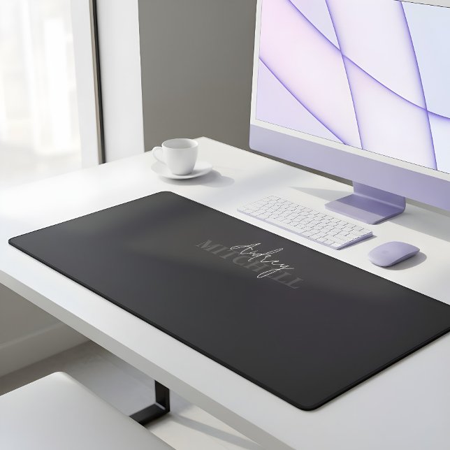 Elegant Signature Script Monogram Black Desk Mat (Creator Uploaded)