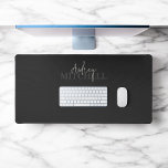 Elegant Signature Script Monogram Black Desk Mat<br><div class="desc">Desk Mat features font duo of modern calligraphy and elegant serif font.</div>