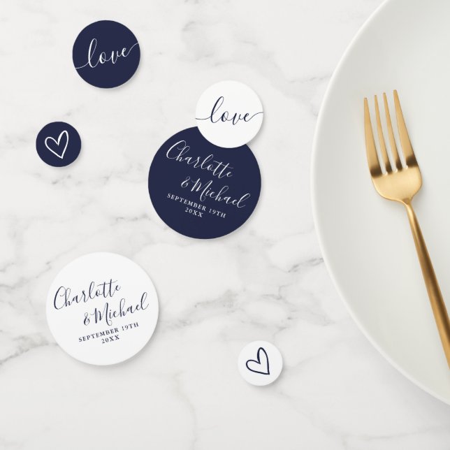Elegant Signature Script Navy Blue Wedding Confetti (Group)