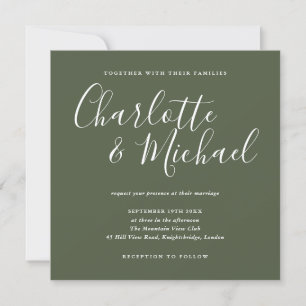 Elegant Signature Script Olive Green Wedding Invitation