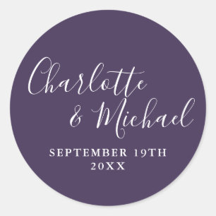 Elegant Signature Script Purple Classic Round Sticker