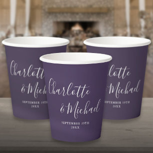 Elegant Signature Script Purple Wedding Paper Cups