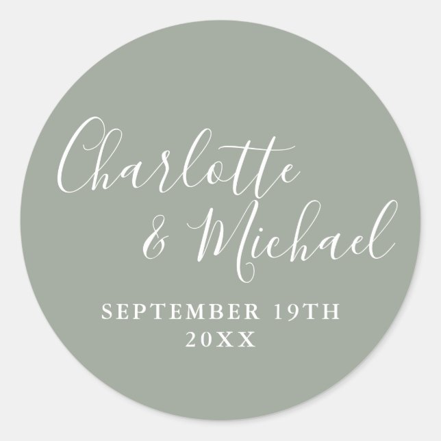 Elegant Signature Script Silver Sage Classic Round Sticker (Front)