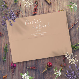 Elegant Signature Script Tan Return Address Envelope