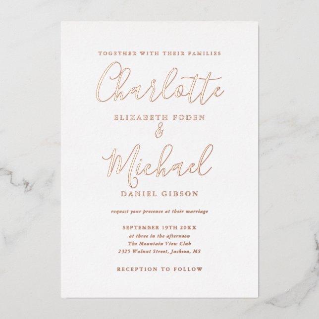 Elegant Signature Script Wedding Rose Gold Foil In (Front)