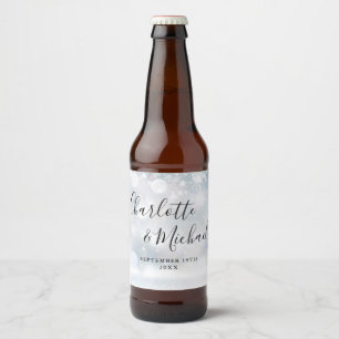 Elegant Signature Script Winter SnowflakesWedding Beer Bottle Label