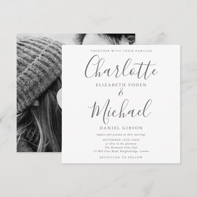 Elegant Signature Wedding Photo  Invitation (Front/Back)