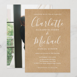 Elegant Signature Wedding Rustic Kraft Photo Invitation