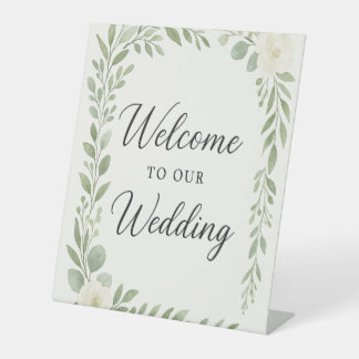 Élégant signe botanique "Bienvenue à notre Mariage