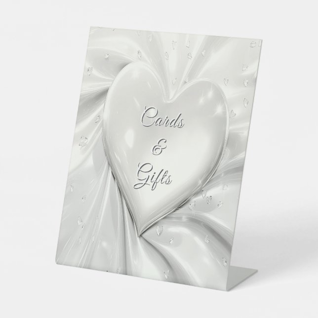 Élégant signe de table de coeur crème blanche (Recto)
