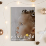 Elegant Silent Night Christmas Star Photo Foil Holiday Card<br><div class="desc">Beautiful photo Christmas card includes elegant white silent night typography with a gold foil star of Bethlehem and one full photo. The black is simple white,  with room to write a personal greeting or leave blank. Personalize this holiday greeting with your own photo and name.</div>