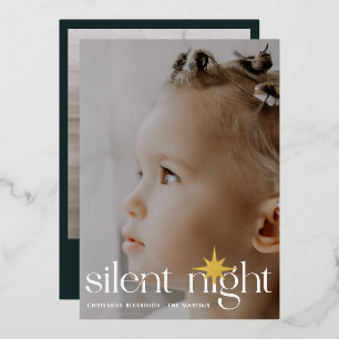 Elegant Silent Night Christmas Star Two Photo Foil Holiday Card
