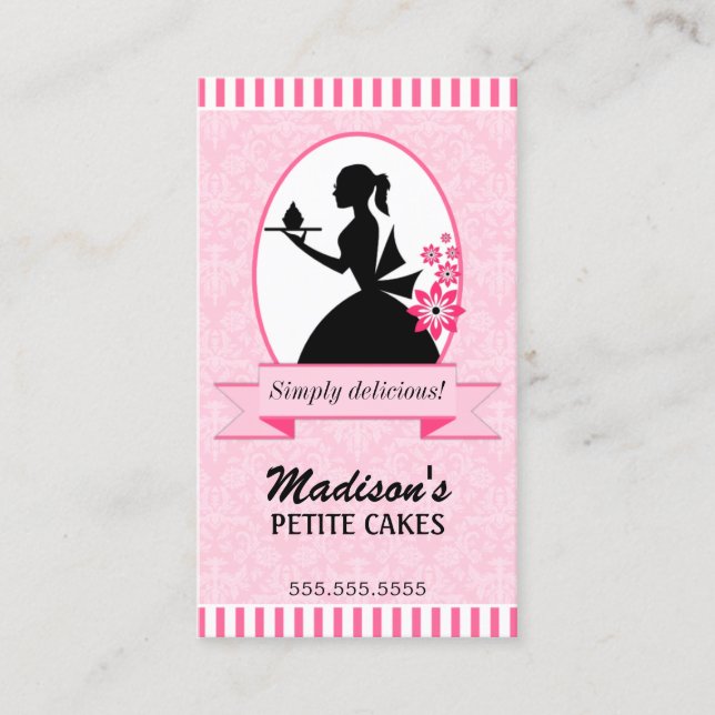 Elegant Silhouette Cupcake Lady Business Card (Front)