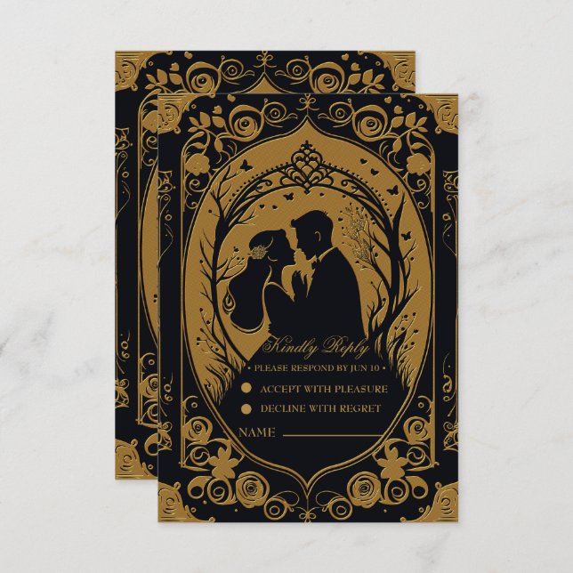 Elegant silhouette of a bride and groom  RSVP card (Front/Back)