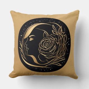 Elegant Silhouette of a Woman with Floral Elements Throw Pillow