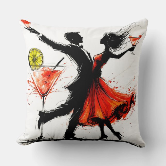 Elegant Silhouettes Dancing with Martini Glasses Throw Pillow (Front)