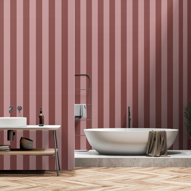 Elegant Silk Rose and Shy Pink Striped Pattern Wallpaper (Bathroom)