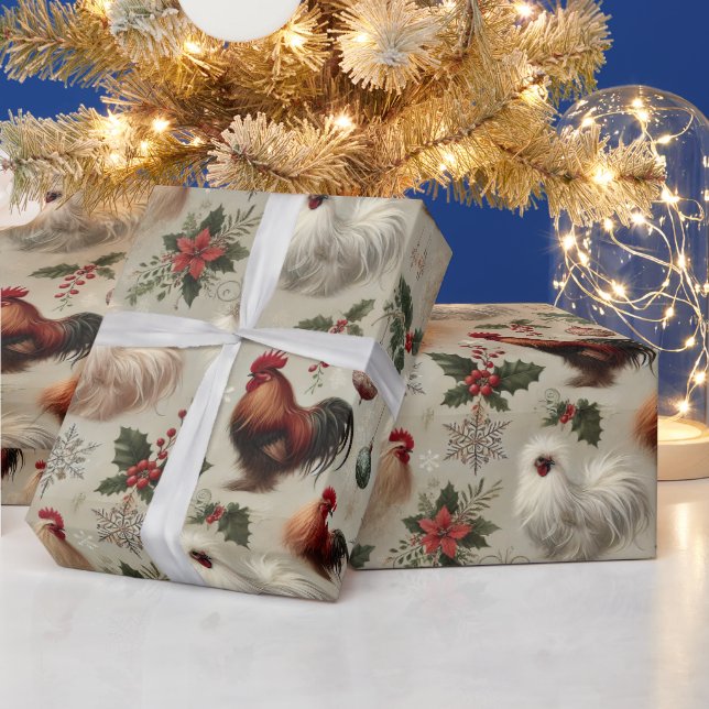 Elegant Silkie Chicken Christmas Holiday Gift Wrap (Holidays)