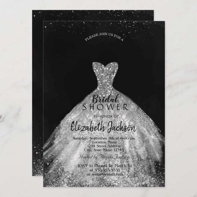 Elegant Sillver Glitter Dress, Bridal Shower  Invitation (Front/Back)