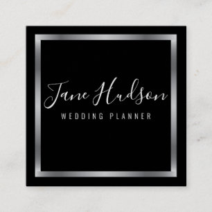 Elegant Silve Black Minimalist Editable Square Business Card