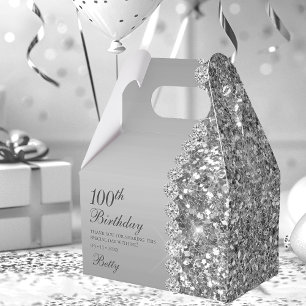 Elegant Silver 100th Birthday Favor Box