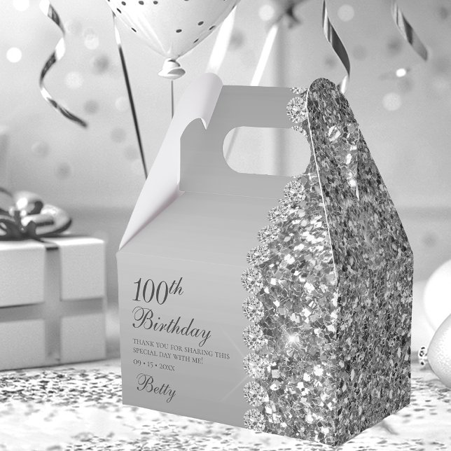 Elegant Silver 100th Birthday Favor Box (Creator Uploaded)