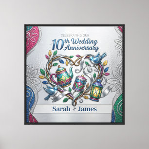 Elegant Silver 10th Tin Aluminum Anniversary Party Canvas Print