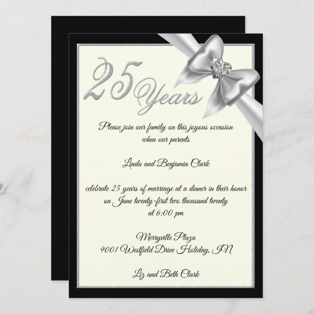 Elegant Silver 25th Anniversary Celebration Invitation (Front/Back)