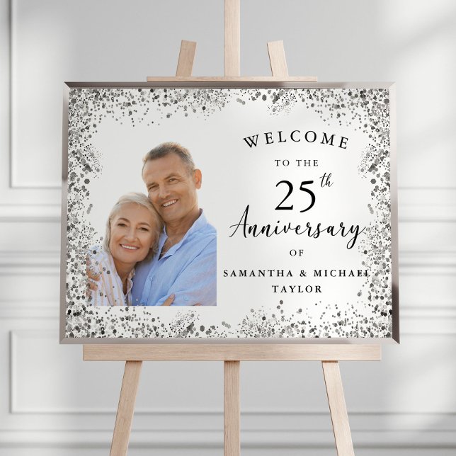 Elegant Silver 25th Wedding Anniversary Welcome Poster (Creator Uploaded)