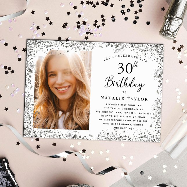 Elegant Silver 30th Birthday Party Invitation (Creator Uploaded)