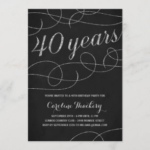 Elegant Silver 40th Birthday Party Invitation
