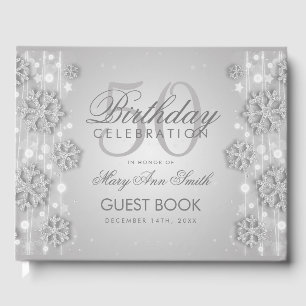 Elegant Silver 50th Birthday Winter Glitter Guest Book
