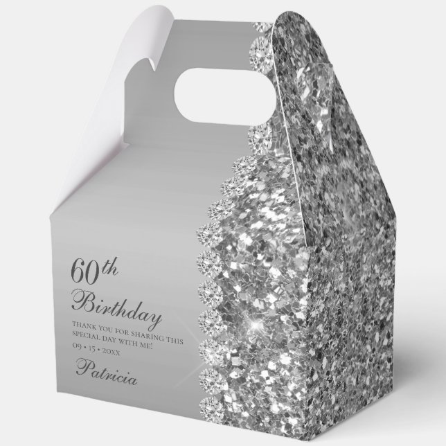 Elegant Silver 60th Birthday Thank You Favor Box (Front)