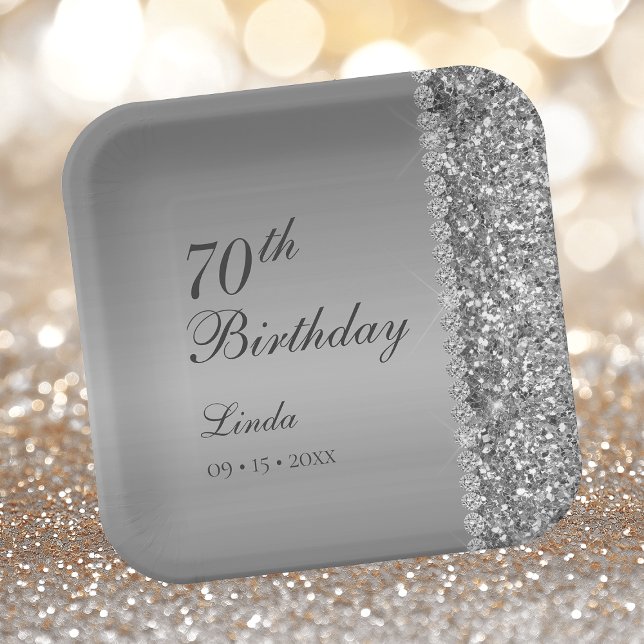 Elegant Silver 70th Birthday Paper Plate (Creator Uploaded)