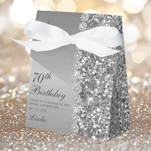 Elegant Silver 70th Birthday Thank You Favor Box