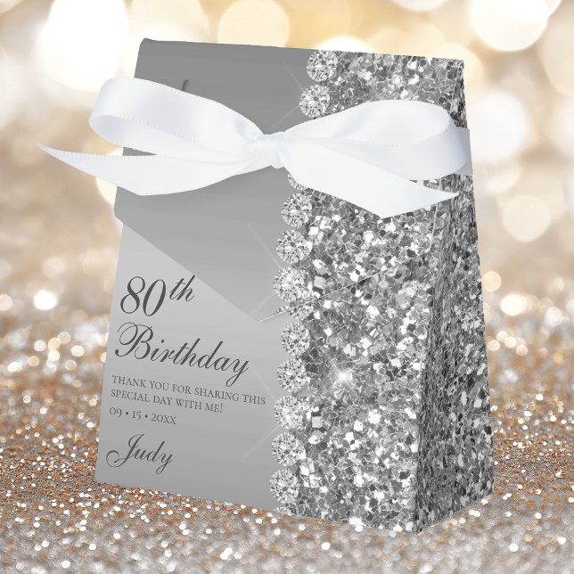 Elegant Silver 80th Birthday Favor Box (Creator Uploaded)