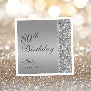 Elegant Silver 80th Birthday Napkin