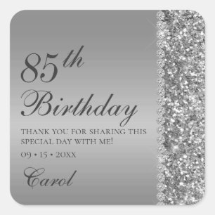 Elegant Silver 85th Birthday Party Thank You Square Sticker
