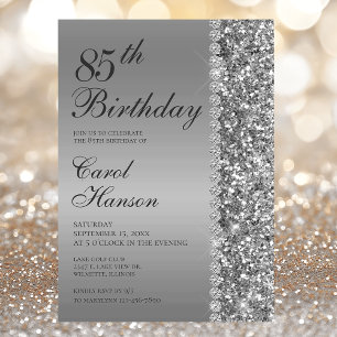 Elegant Silver 85th Birthday Photo Invitation