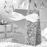 Elegant Silver 90th Birthday Favor Box<br><div class="desc">This fantastic silver glitter and diamond sided 90th Birthday thank you favour box would be perfect for your event.  It would be great for a candy station,  on a thank you gift table,  or at each place setting with a favour.  Be sure you order enough for all your guests.</div>