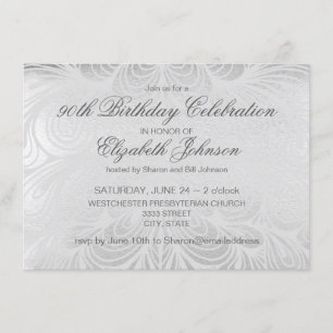 Elegant Silver 90th Birthday Invitation